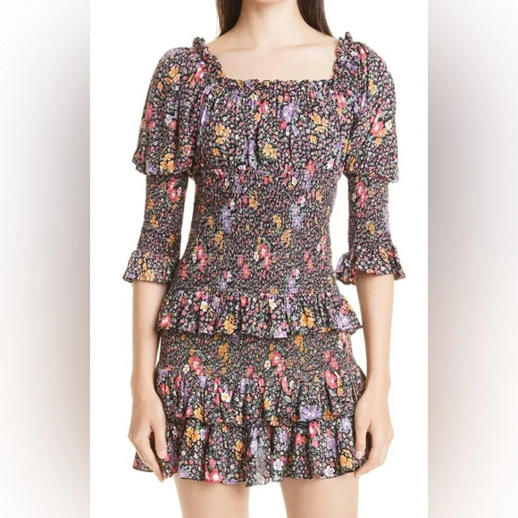 ByTiMo Tuckernuck Small Smocked 3/4 Sleeve Blouse Bright Field Dark Florals - Picture 10 of 10